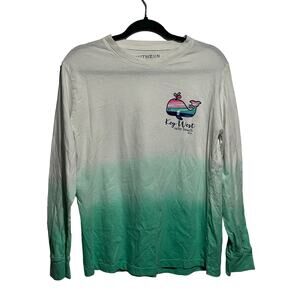 Southern Spirit Key West Salty Beach Ombre Shirt Size S White Green Long Sleeve
